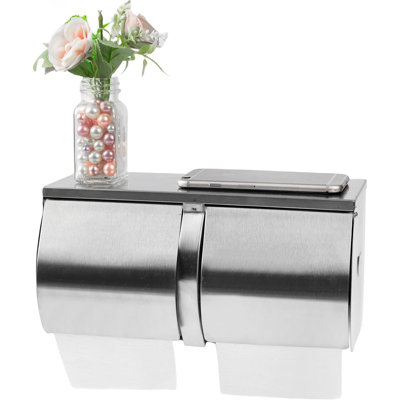 Wall-Mounted Commercial Toilet Paper Holder – Stainless Steel 2-Roll Dispenser With Shelf Storage For Bathroom
