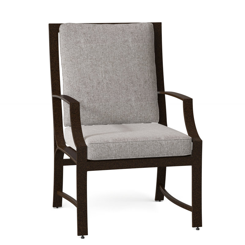 Seal Cove Outdoor Dining Armchair, Chestnut Brown, Canvas Navy Sunbrella® Canvas