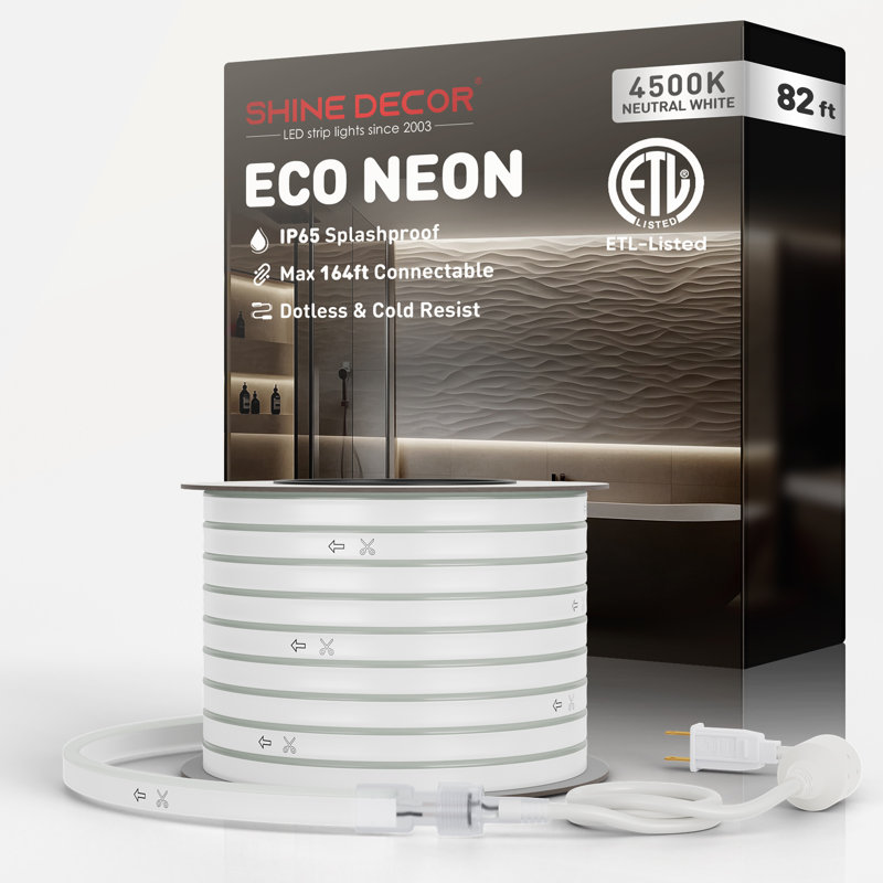 Shine Decor 120V Neon Rope Lights 4500K Neutral White, 984"