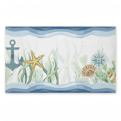 Tapis de porte d'extérieur imprimé Bayside Sea Life & Waves, design par Kim Allen, 18 po x 30 po