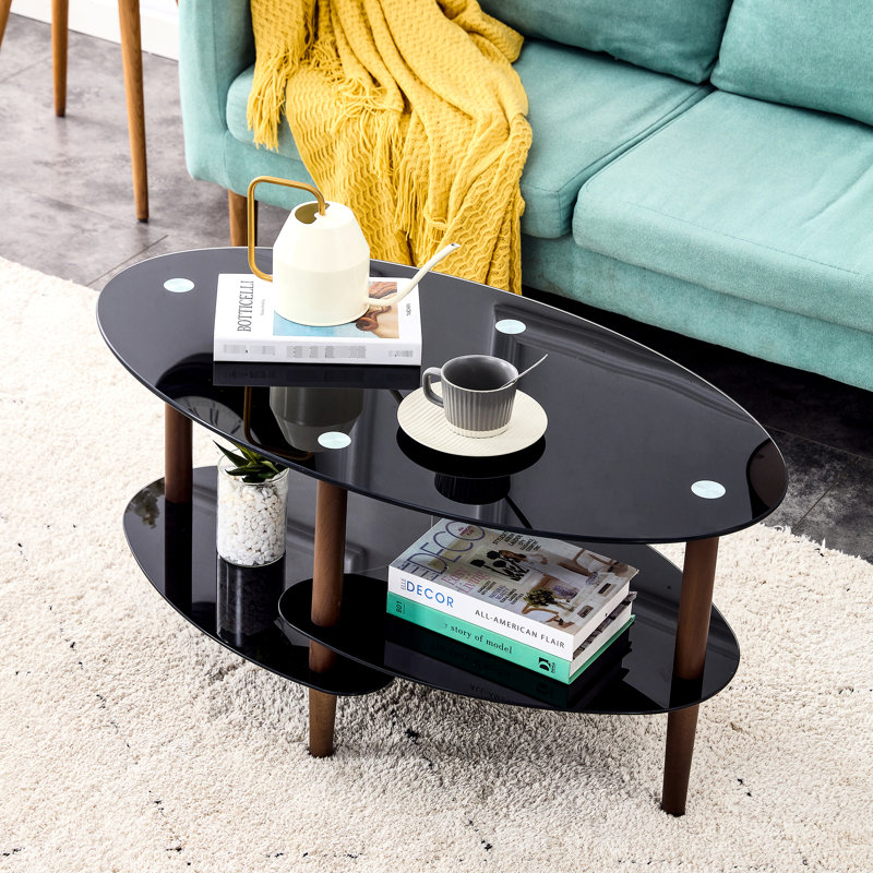 Table basse noire ovale en verre