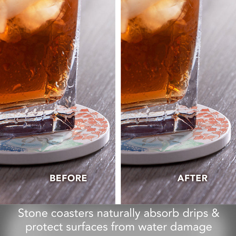 CounterArt Seaside 4 Pack Round Absorbent Stone Coasters (Set of 4)