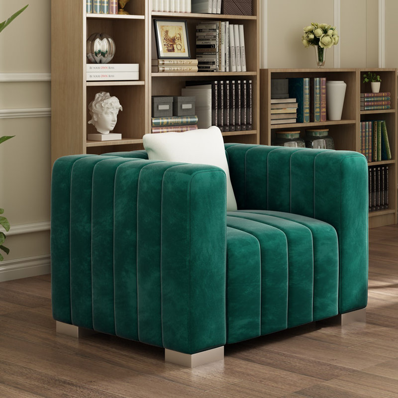 Fauteuil en velours 35,4 po Clifford, Vert, Argent argent