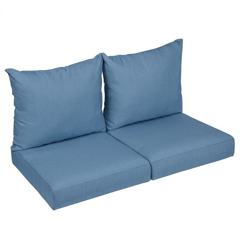 Sunbrella Outdoor Solid Loveseat Pillow and Cushion Set, 23 in W x 25 in D x 5 in H, Sunbrella - Canvas Sapphire Blue