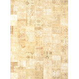 Wool Patchwork Area Rug in Tan/Ivory