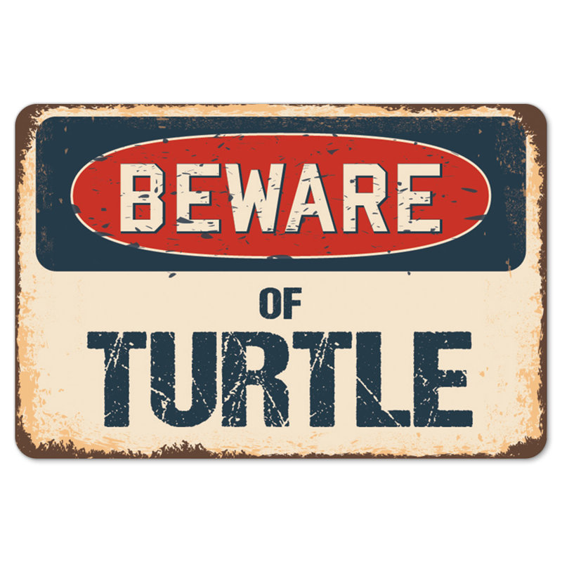 Decal-Turtle_Beware Of Turtle Rustic Sign Signmission Classic Rust Wall Plaque Decoration