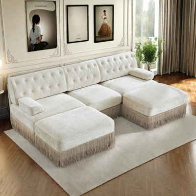 U Shaped Comfortable Chesterfield Modular Velvet Sofa with Tassel Skirt