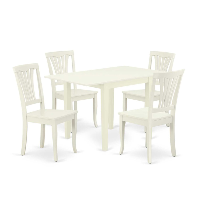 5 Piece Dining Room Table Set Includes a Rectangle Dining Table with Dropleaf and 4 Wood Seat Chairs, Linen White