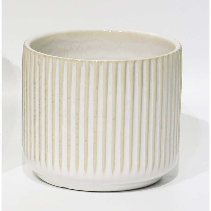 Boîte à fleurs blanche avec lignes beiges
