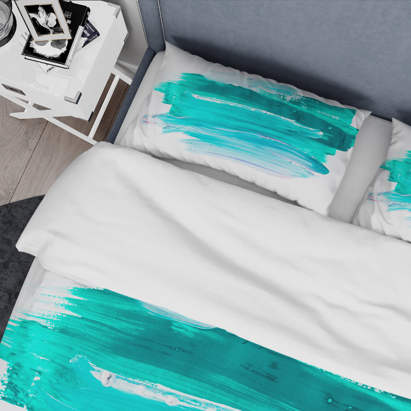 Ensemble de housse de couette à peinture turquoise designart, Housse de couette très grand + 2 taies décoratives
