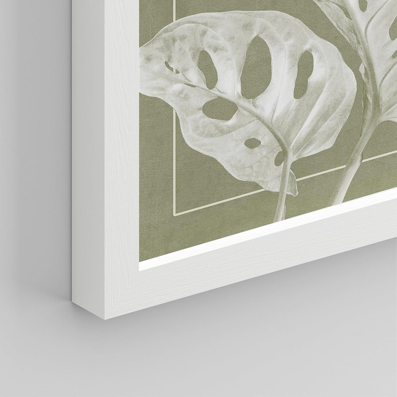 «Tropical Monstera», feuille verte sauge, impression 4 pièces, H 10 po x l 8 po x P 1 po, Cadre blanc