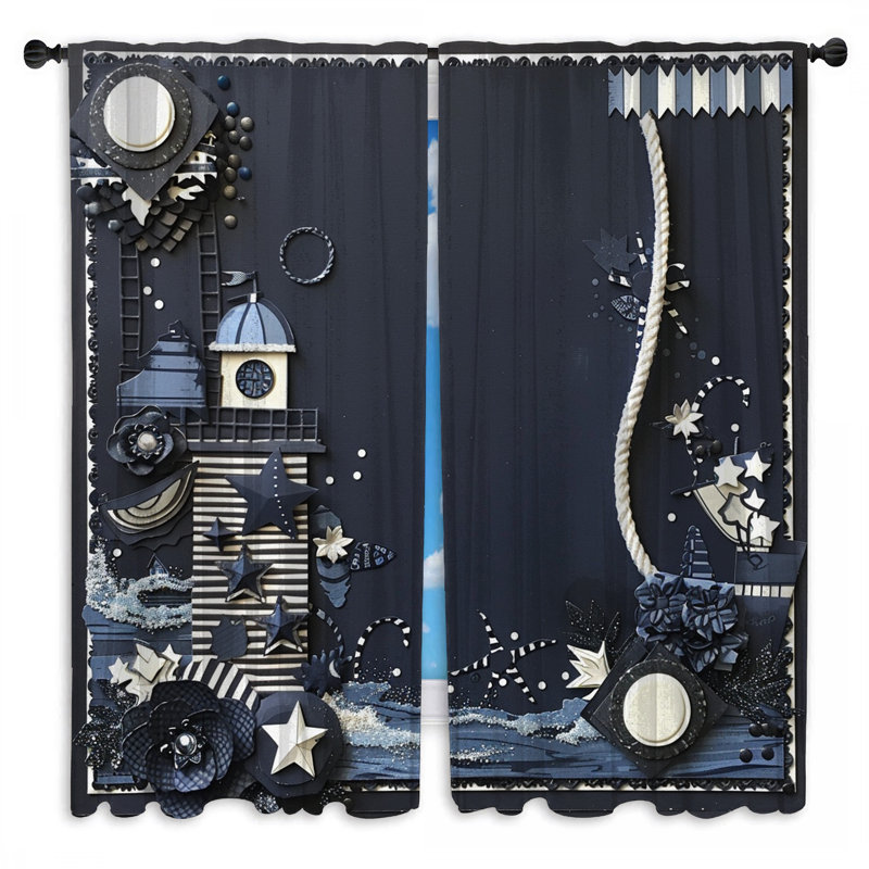 2 voilages de voilage et voilage nautique L Phare, 56 po x 76 po - 2 panneaux, Obscurcissement de chambre