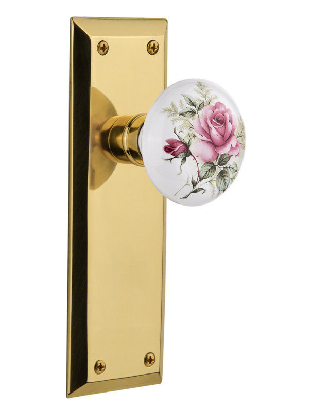 Plaque de porte en porcelaine blanche New York, Laiton poli