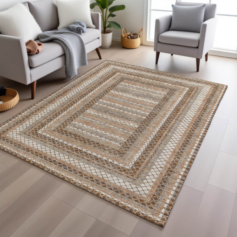 Tapis chocolat intérieur / extérieur lavable à la machine Xhevrie, Rectangle 10 pi x 14 pi