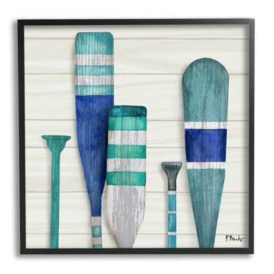 Port Oars Blue Green Striped Patterns par Paul Brent - Impression sur bois