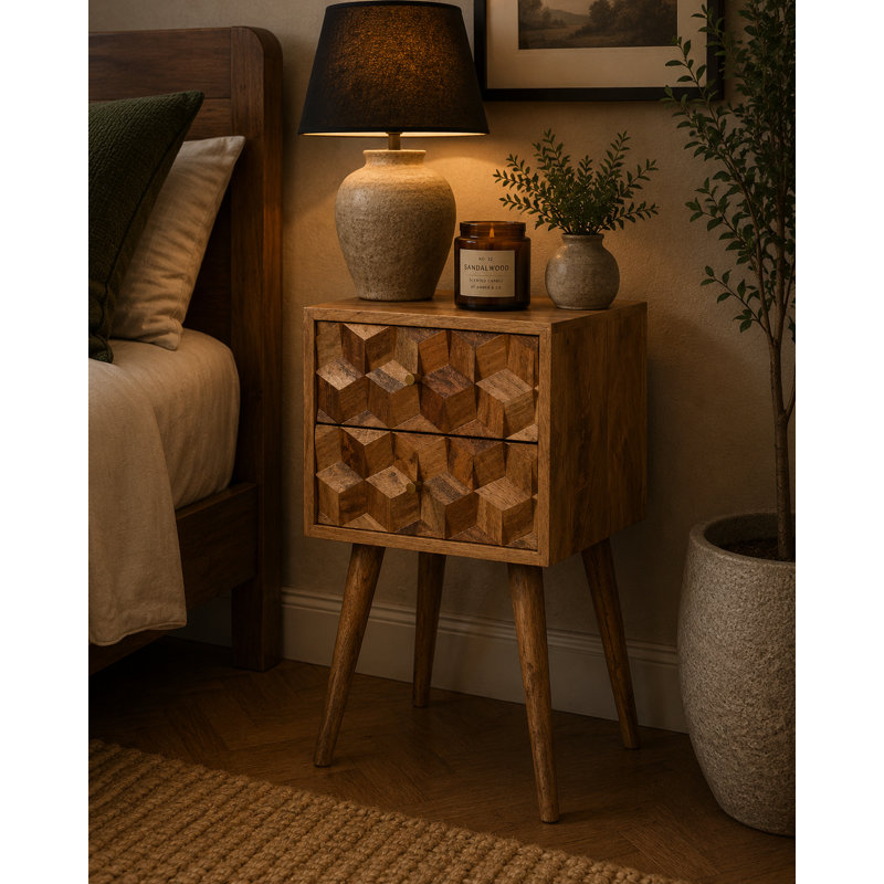 Luigi 31cm W Solid Wood Bedside Table, Brown