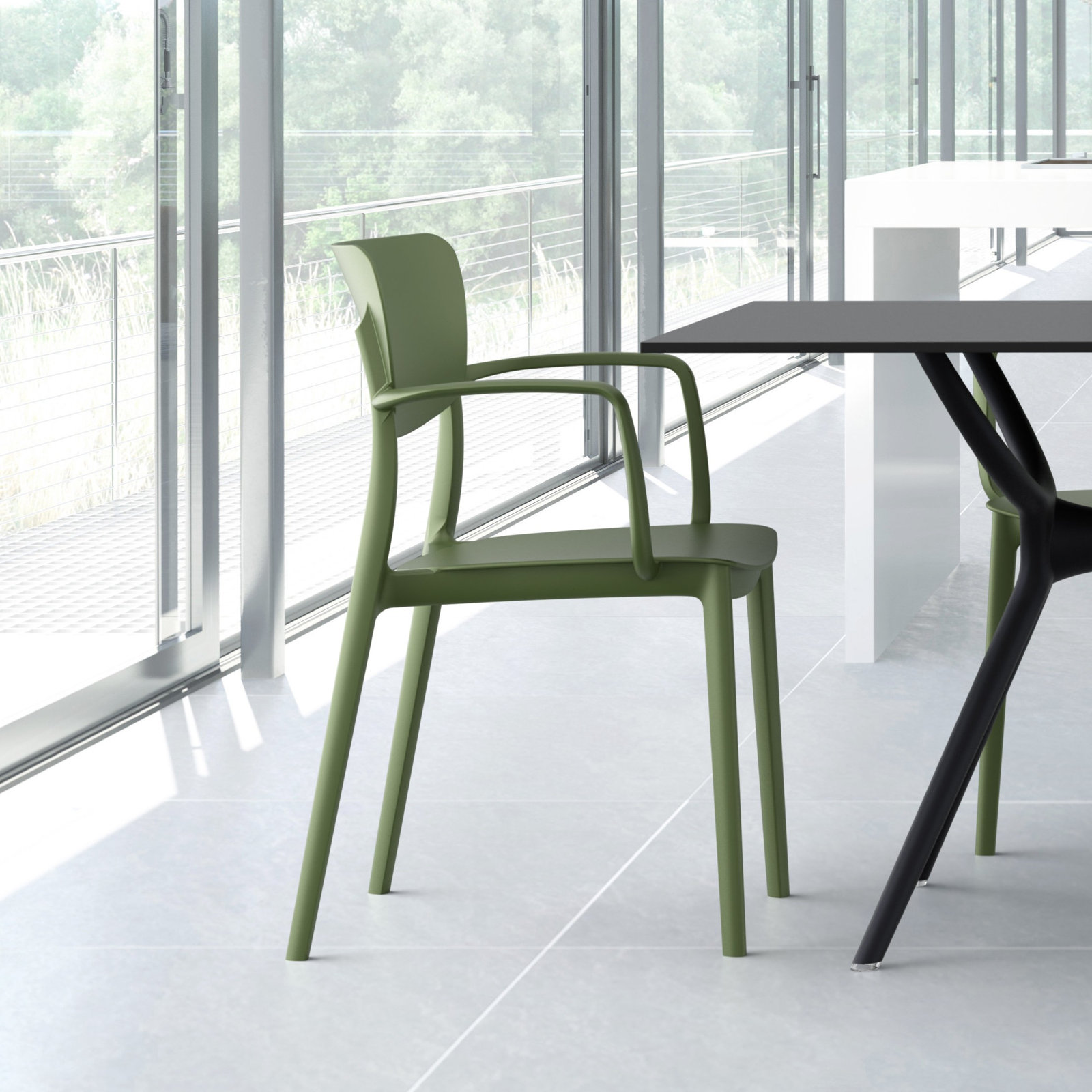 Farrah Stacking Patio Dining Armchair, Olive Green