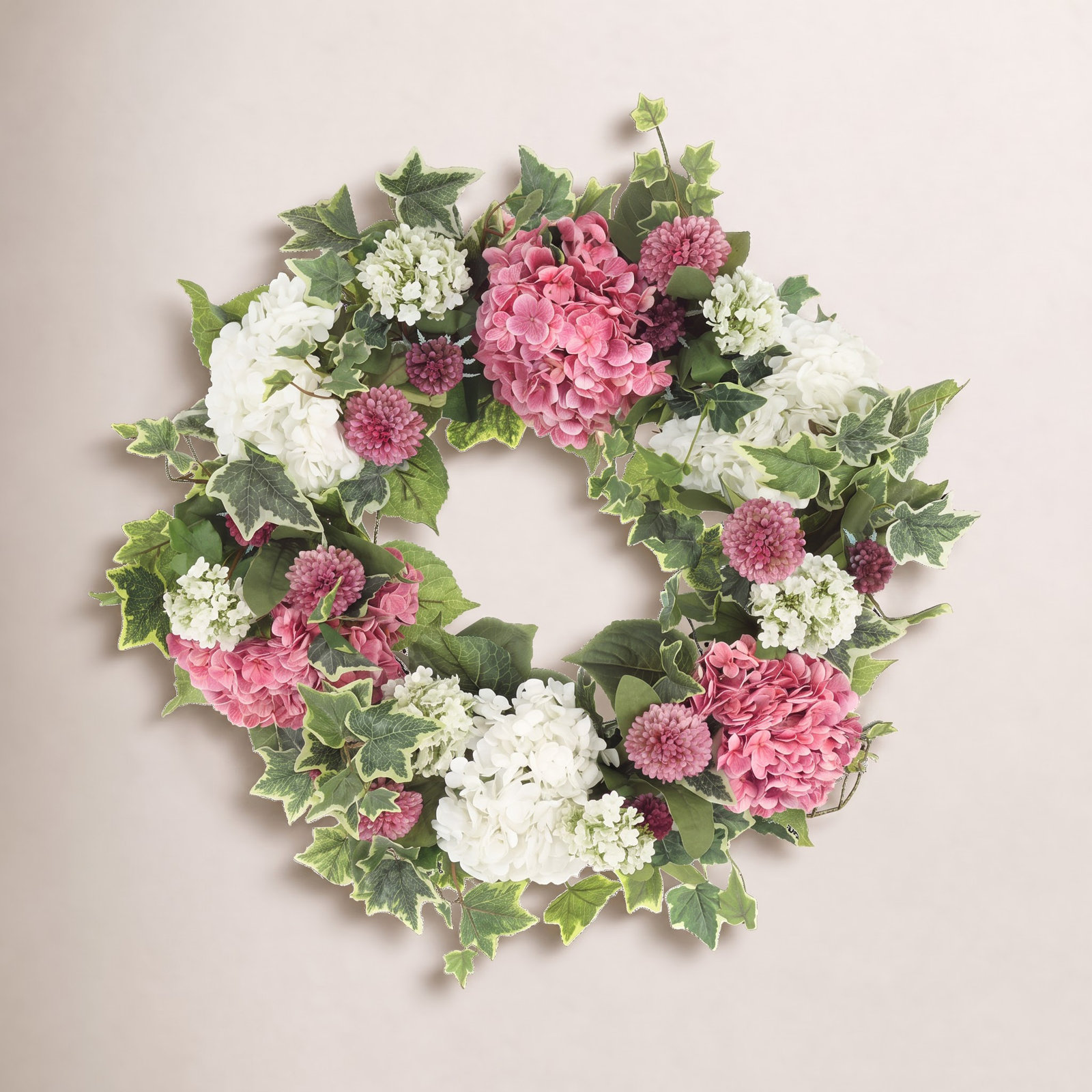 24" Hydrangea Wreath with Dahlias and Ivy