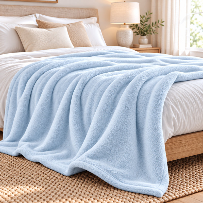  Jeté en polyester de luxe, L 50 po x L 70 po, Bleu