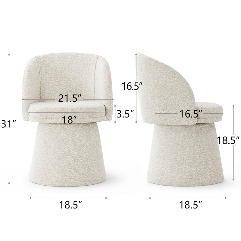 Modern Boucle Upholstered Swivel Vanity Stool with Rounded Back