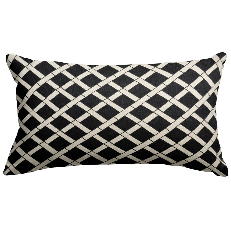 Bamboo Geometric Outdoor Reversible Throw Pillow, Black