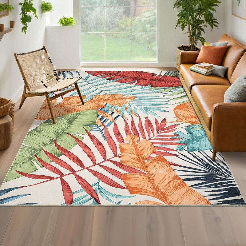 Modern Machine Washable Rug with Rubber Non-Slip Backing for Living Room, Dining Room, Bedroom, Office & Playroom