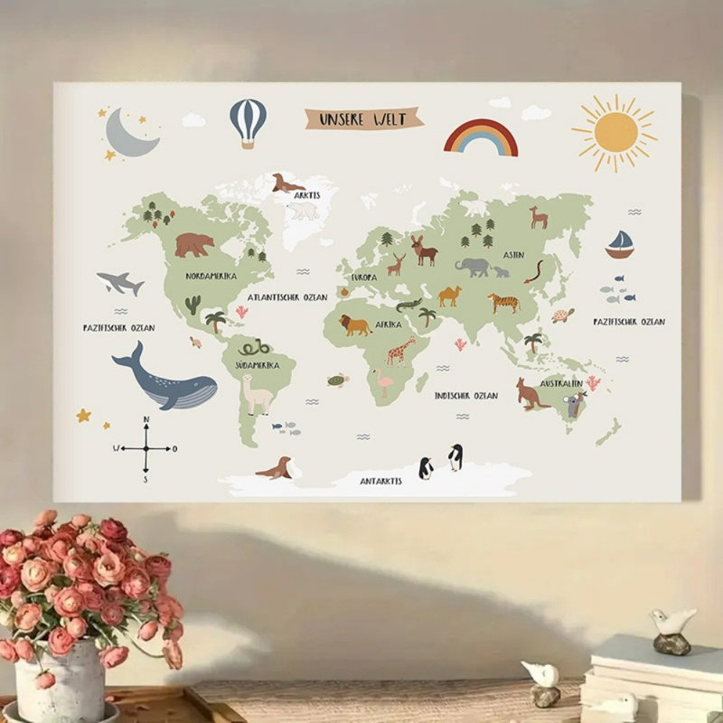 Caricature de carte du monde pour enfants, prête à être accrochée - chambre d'enfant