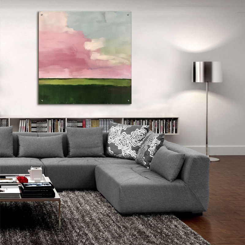 «Pink Fields At Sunrise» par Svetlana Aleynikova, art mural en verre acrylique, H 36 po x l 36 po x P 0,2 po