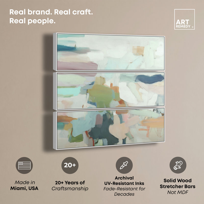Ensemble de décoration murale Pastel Architecture I sur toile encadrée, couleur sauge, par Art Remedy, cadre blanc, 48 x 16