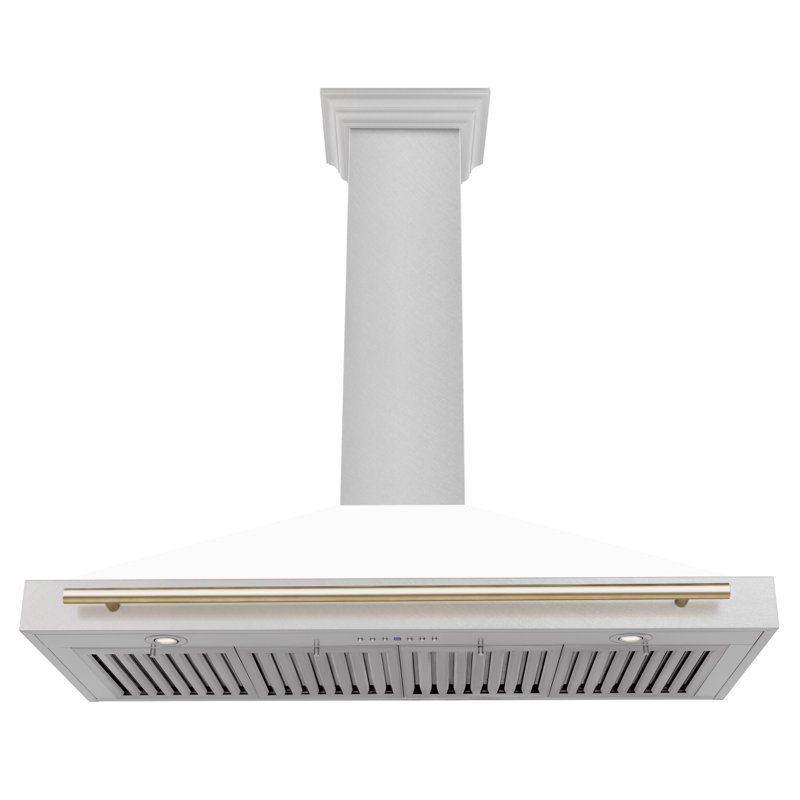 Hotte de cuisine murale en acier inoxydable satiné 48 po ZLINE Autograph Edition, Blanc mat / or