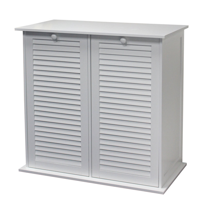 Linen 28.75" H x 15.25" W Dual Hamper Cabinet Tilt-out Laundry Hamper with 2 Removable Compartment Cotton Bags, White