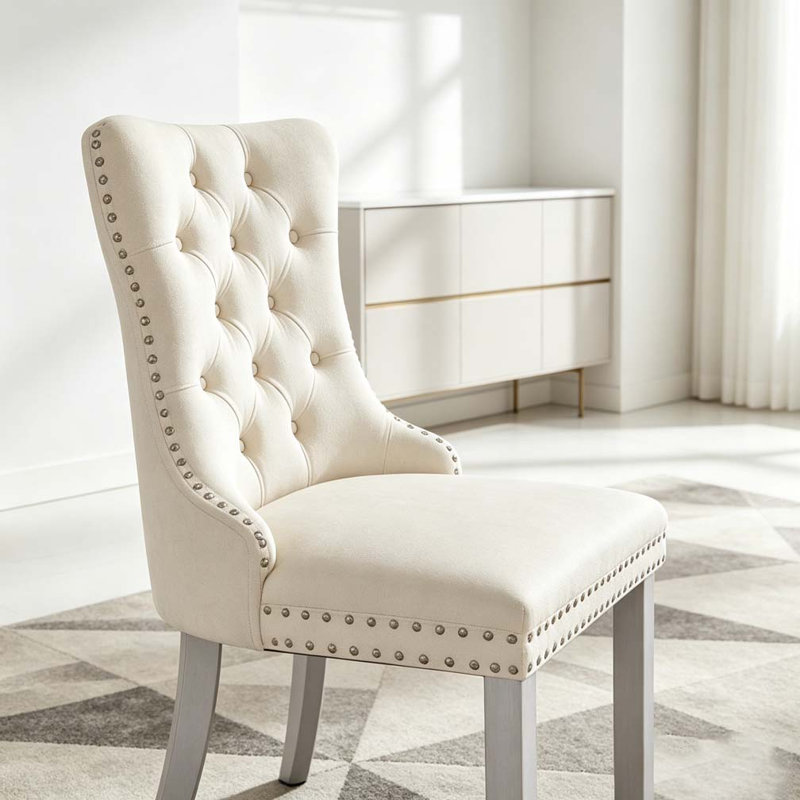 Chaise de salle à manger rembourrée moderne, Blanc lait