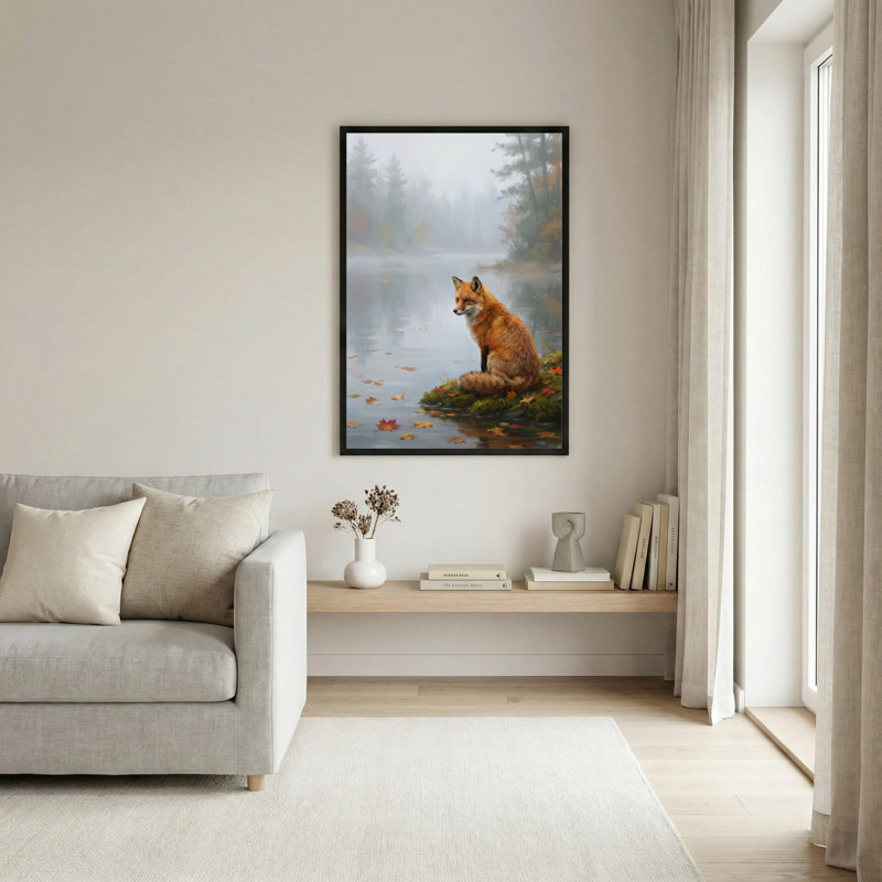 Ensemble de 1 tableau sur toile tendue « Renard dans la forêt d'automne », H 36 po x l 24 po