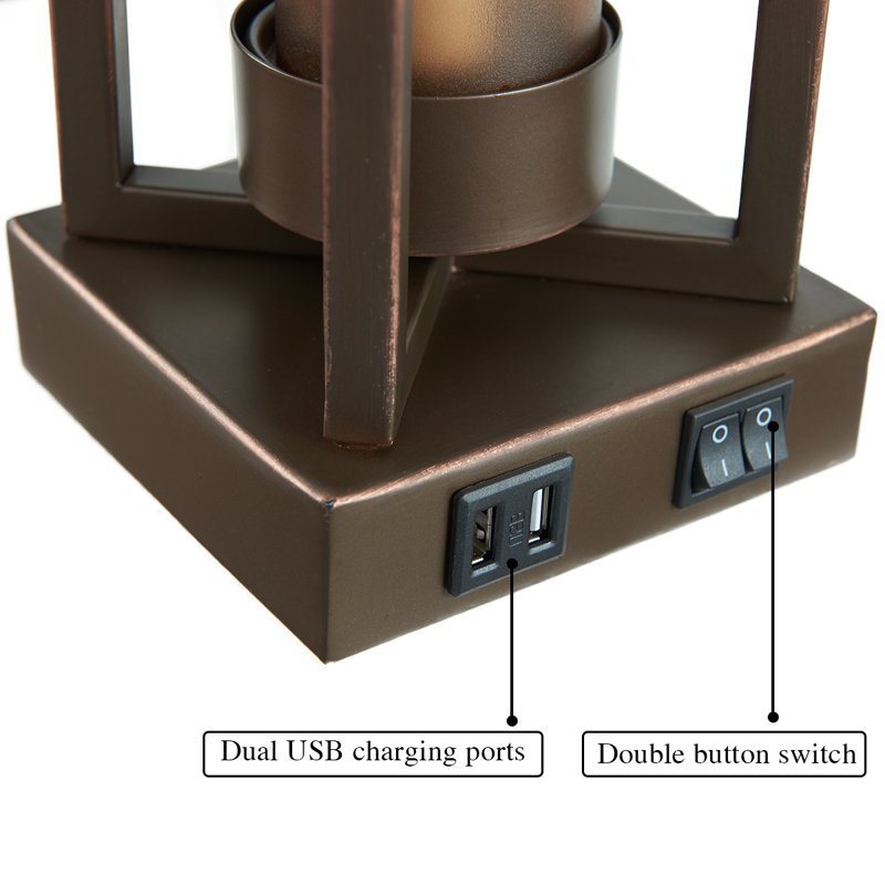Eleonora 26" Bronze Metal Table Lamp Set With Night Light And USB Ports