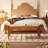 Beige Brown Solid Wood Linen Bench