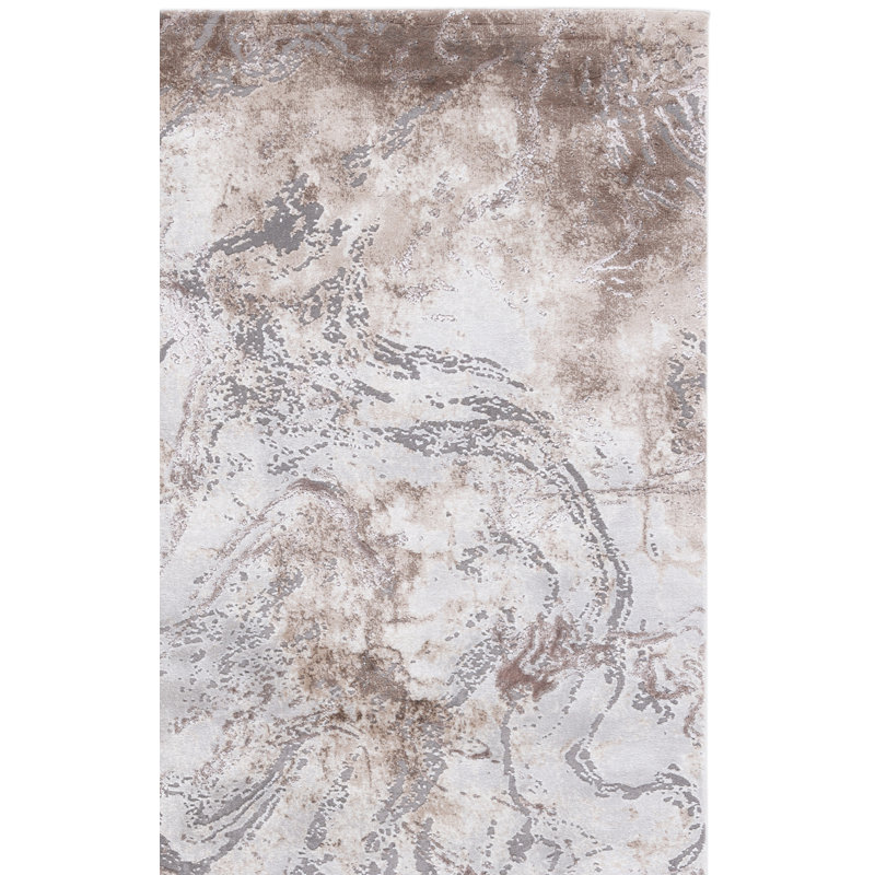 Prevost Abstract Gray/Taupe/White Area Rug, Rectangle 4' x 6'