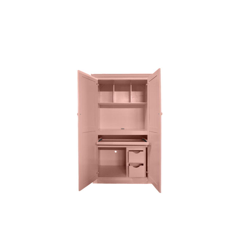Bureau armoire en bois massif Breeda, Rose