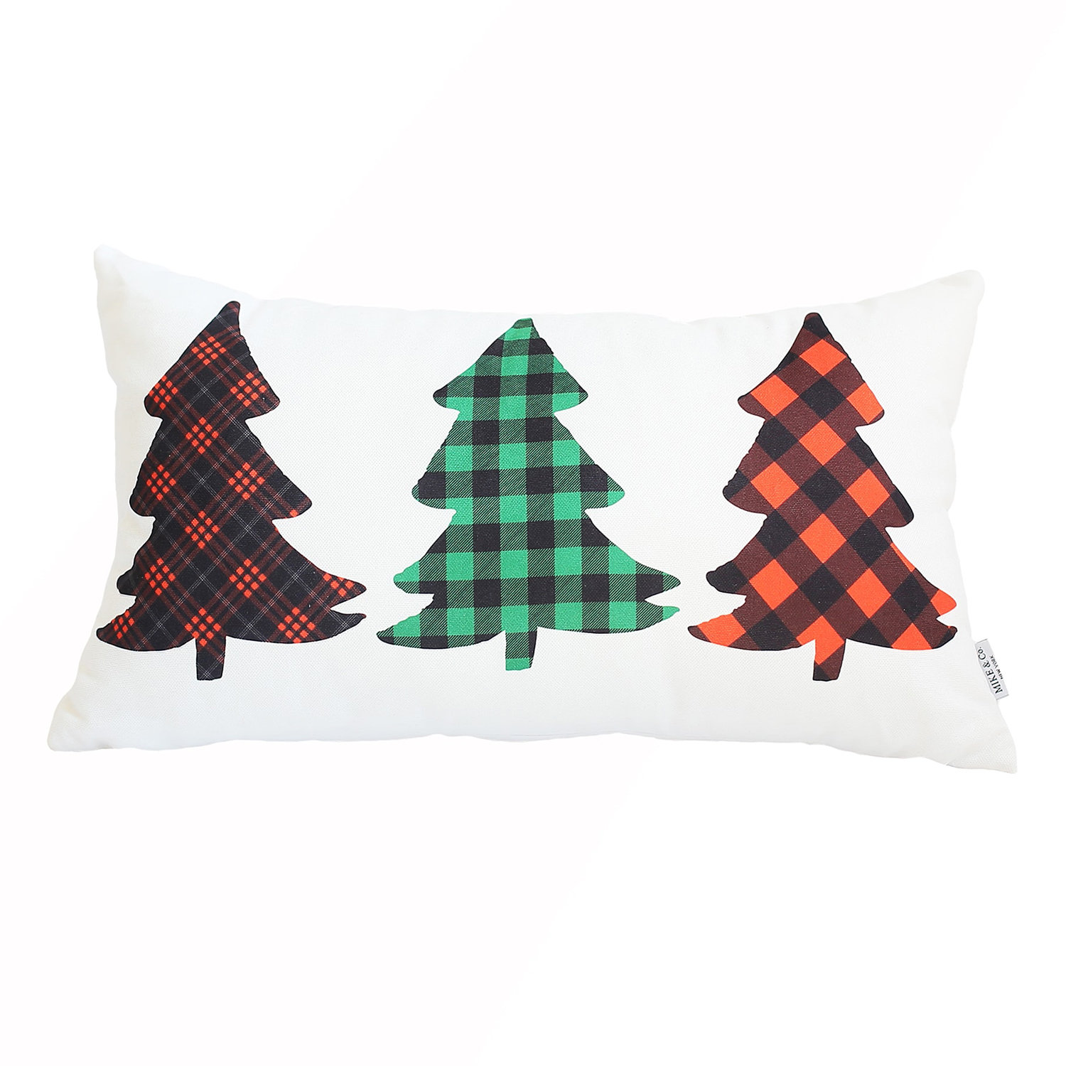 Mike&Co. New York Christmas Tree Decorative Throw Pillow Set of 4 Lumbar White & Red for Couch, Bedding - White - 12 x 20 in