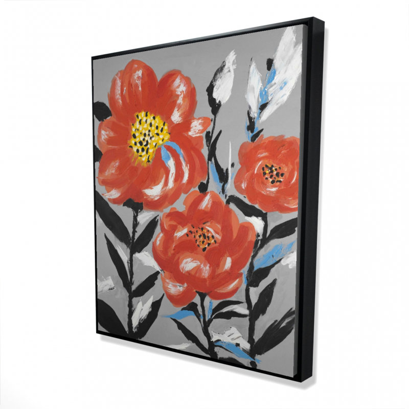 Pink Flowers With Blue Leaves Print On Canvas
