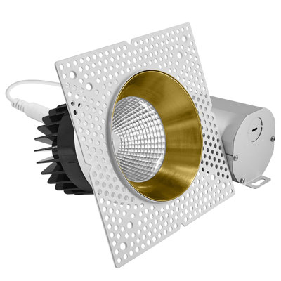 LUXRITE 4-Inch LED Trimless Recessed Spotlight With Brass Reflector Trim Replacement 25W, 2000LM, 5CCT, 38°, Dimmable, CRI90 ETL Listed White +  Brass