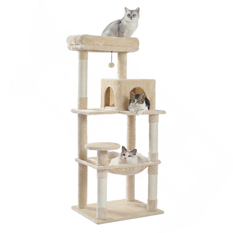 Tour pour chat d'intérieur à plusieurs niveaux avec grand hamac, poteaux à griffer, condo confortable et perchoir supérieur