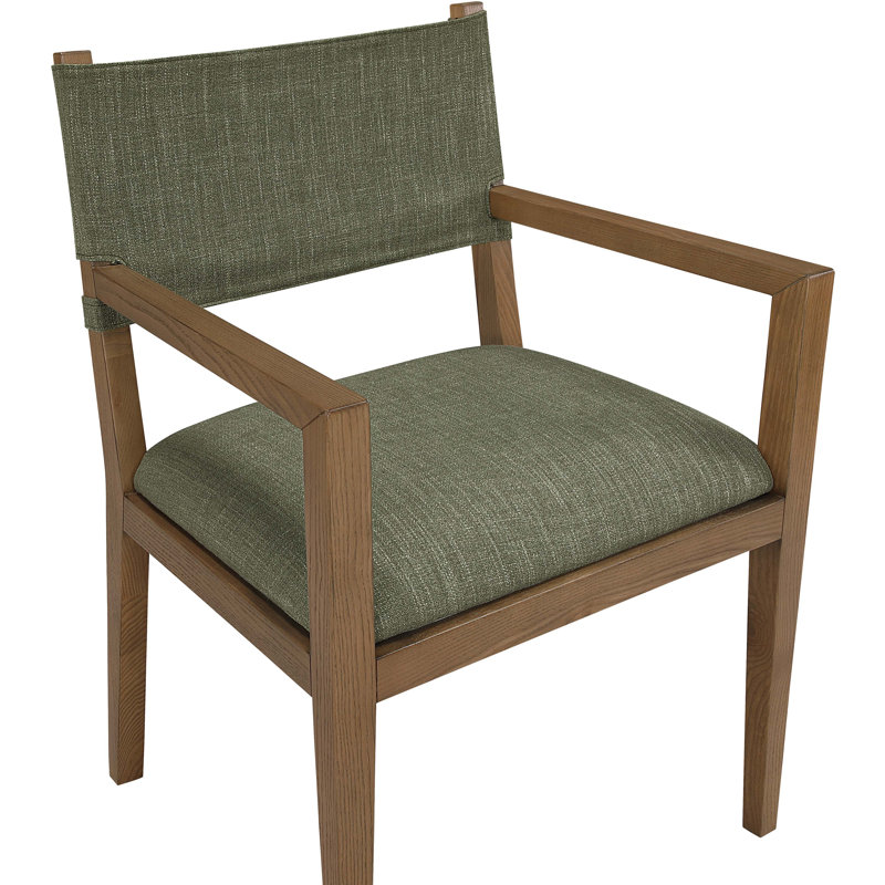 Chaise de salle à manger en tissu texturé Vina, Tissu olive texturé en lin, Noyer teinté