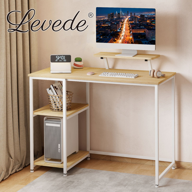 Metal Base Computer Desk, Natural/White