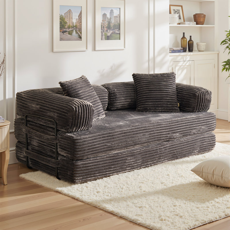 Boneless No Assembly Required Compression Packed 2 Person Fabric Sofa Bed, High Rebound Density Sponge Sofa, Gray Corduroy