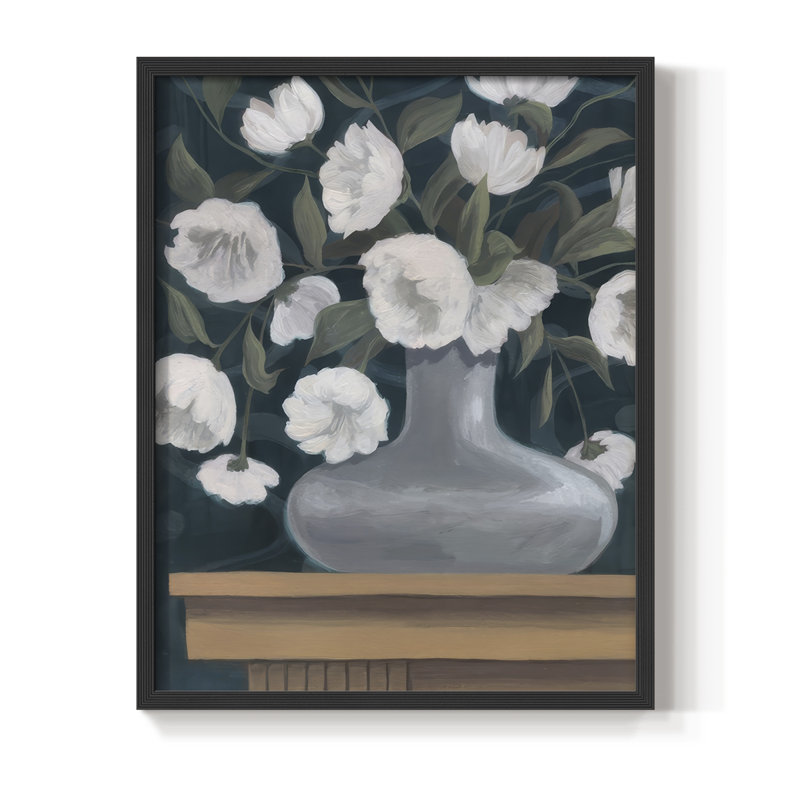 «Snowball Posies II», reproduction encadrée - bois massif, H 21 po x l 17 po, Cadre noir
