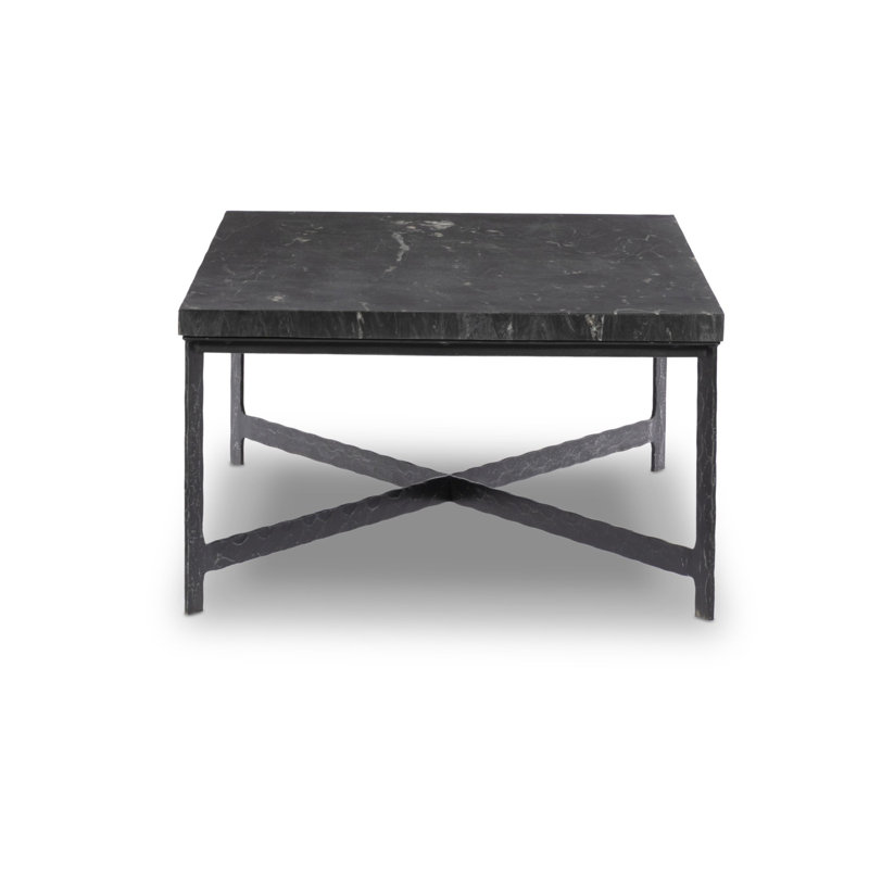 HAMMERED IRON Marble Coffee Table, Charcoal Marble Top/Black Base