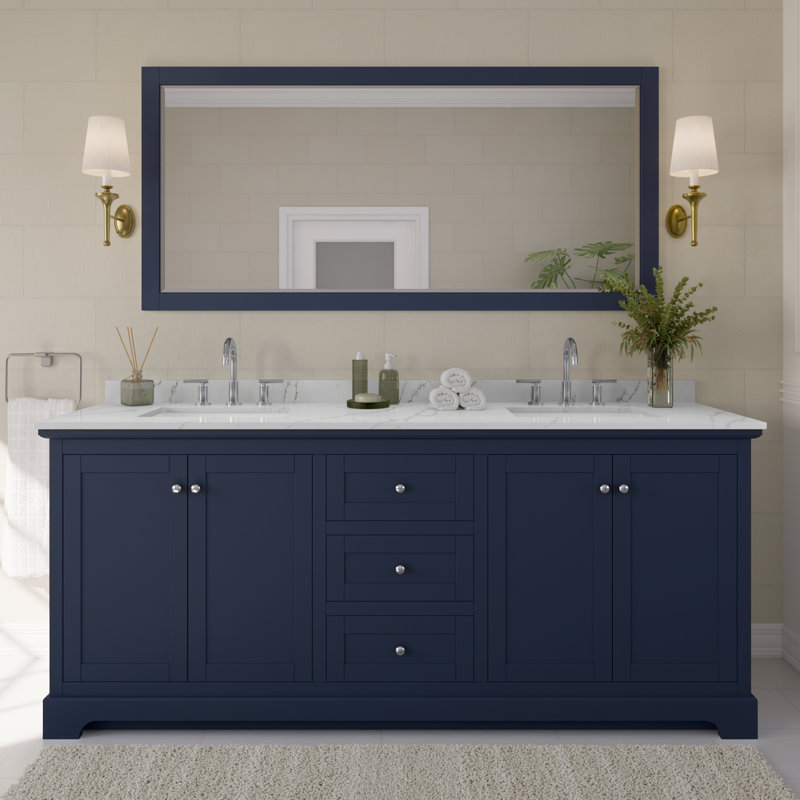 Meuble-lavabo double autoportant avec plateau en quartz Avery, Quartz Giotto, Blanc, Chrome poli