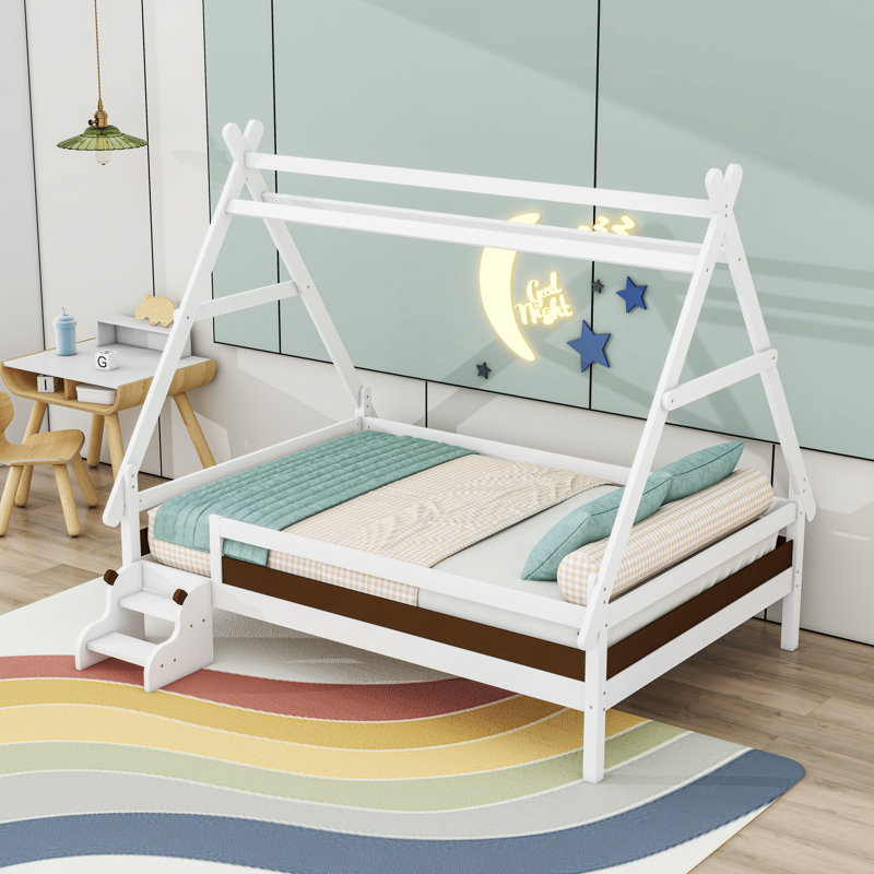 Lit en bois en forme de maison avec lattes, Blanc