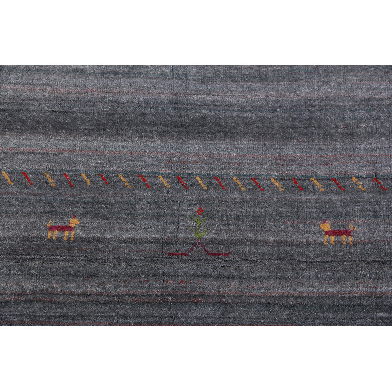 Tapis tribal gris et bleu Gabbeh 8 x 10