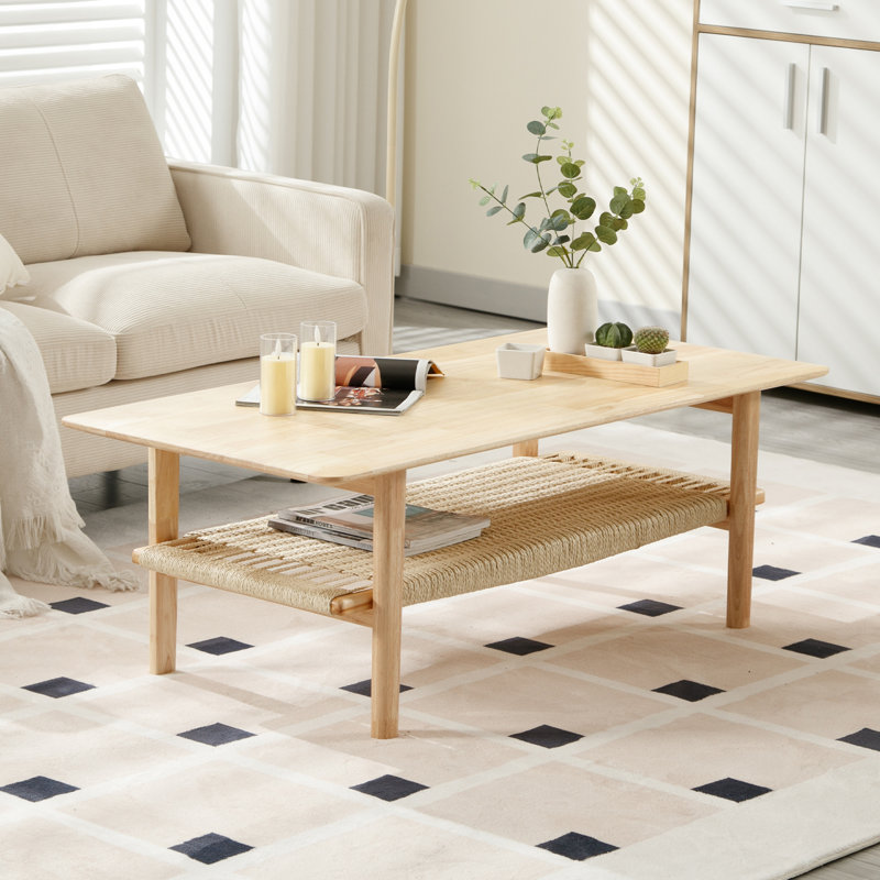 Yohaan Solid Wood Single Coffee Table 4 Legs Coffee Table with Storage, Natural
